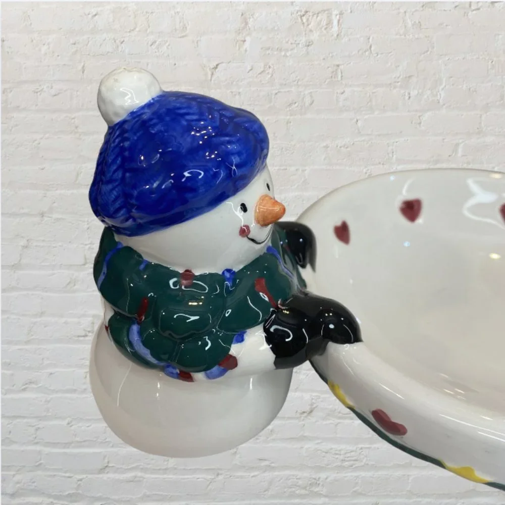VINTAGE SERVEWARE -- Christmas Chip & Dip/Cheese Ball/Snack Bowl, Santa, Frosty